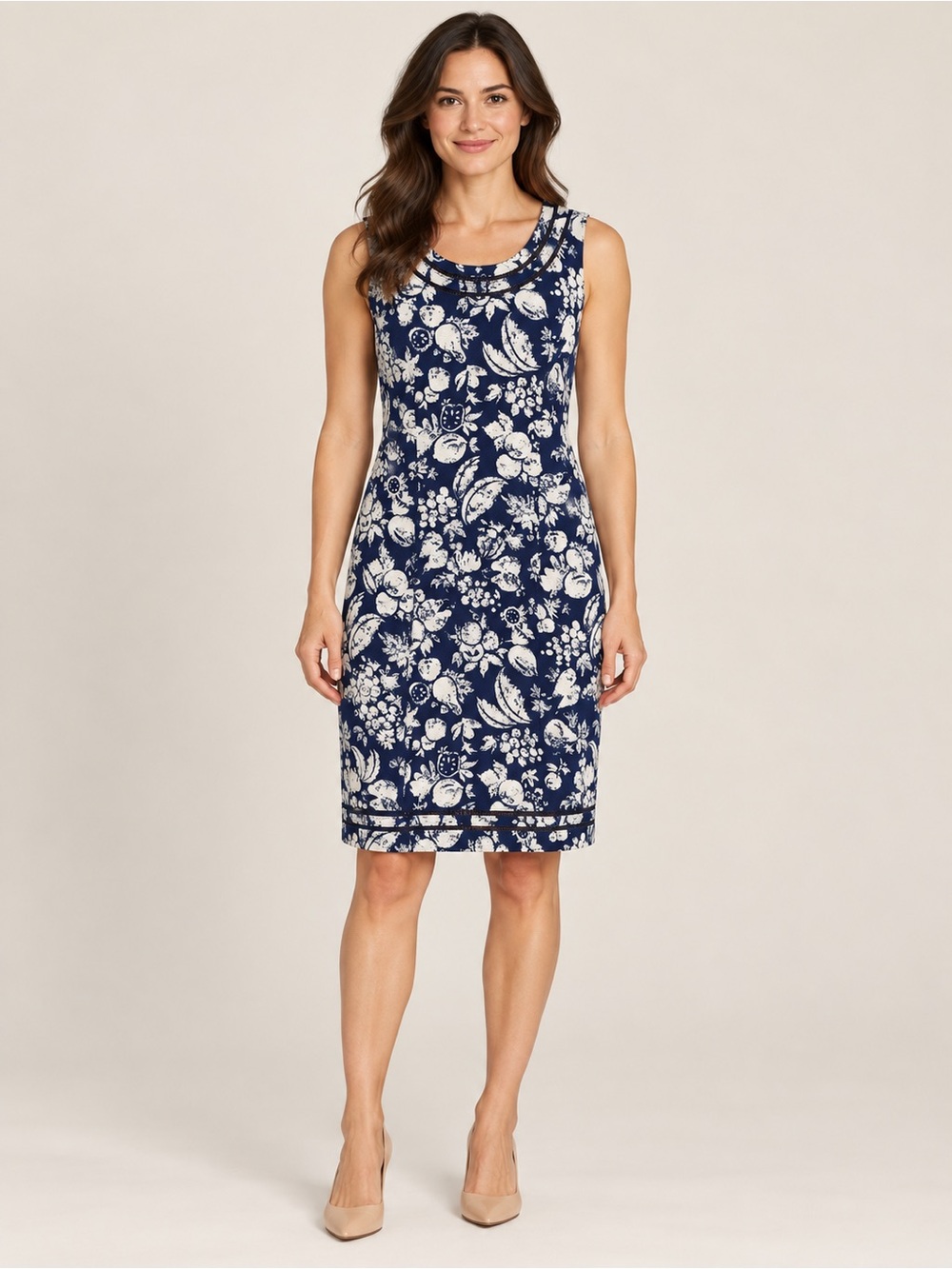 Talbots 🔥 Navy and White Floral Midi Sheath Dress